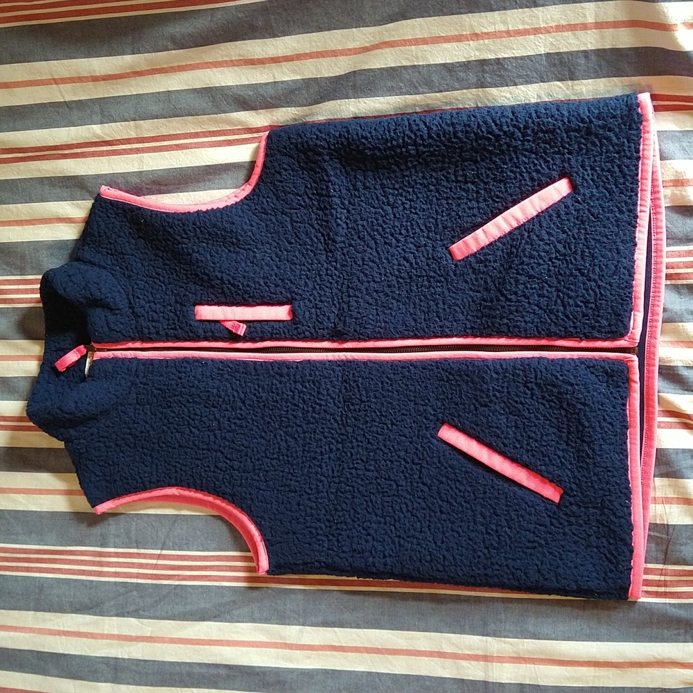 Girls  XL 14 /16 Navy blue & hot pink Sherpa fleece vest